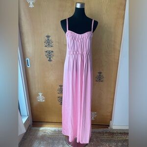 Rare Vintage 90s Pink Ruffle Details Long Slip Maxi Dress Spaghetti Straps S/M
